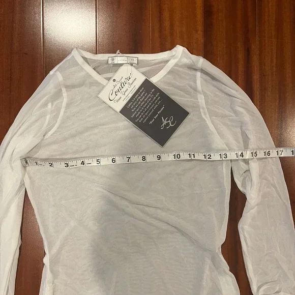 NFL Couture Sheer White Long Sleeve Top Mesh Ruche Athletic Festival New Size XS - Picture 6 of 7